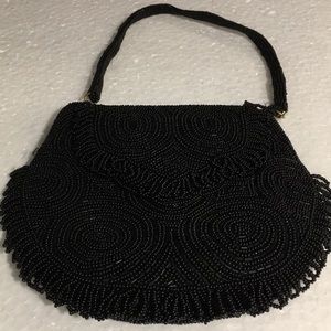 VINTAGE SMALL BLACK BEADED EVENING BAG